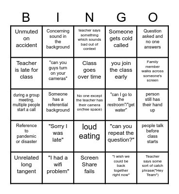 BCP Online Class Bingo Card