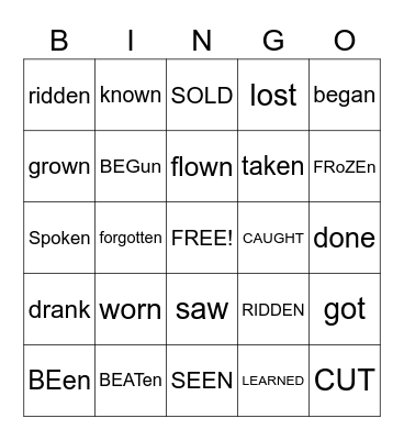 IRREGULAR VERBS (PAST SIMPLE & PAST PARTICIPLE) Bingo Card