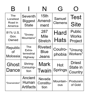 Nevada Lesser-Known Facts Bingo Card