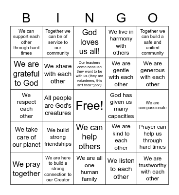 Friday Night Group Bingo Card