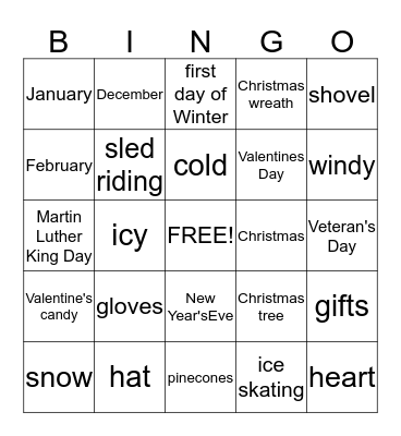 Winter Season Bingo Card