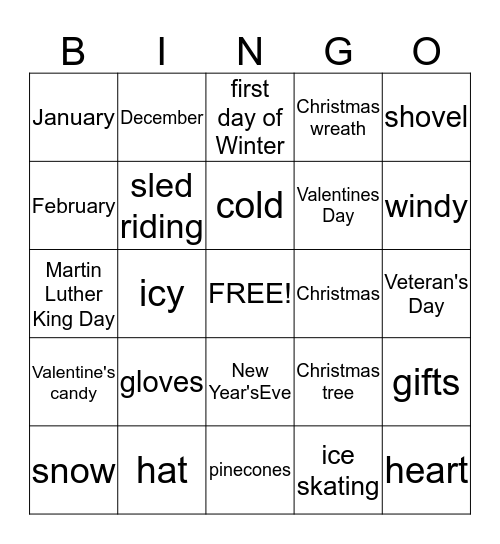 Winter Season Bingo Card