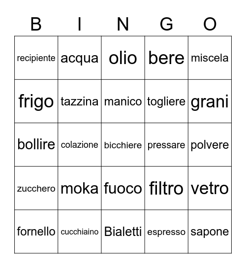 Caffè italiano Bingo Card
