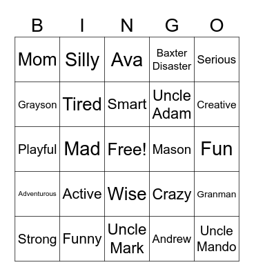 Family Bingo Card