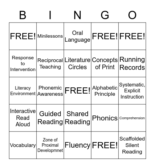 Fondations of Reading Bingo Card