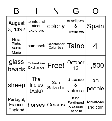Lesson 2 Bingo Card