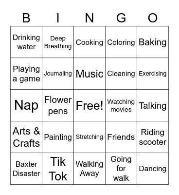 Coping Skills Bingo Card