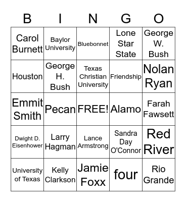 Texas Facts Bingo Card