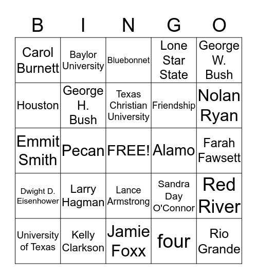 Texas Facts Bingo Card