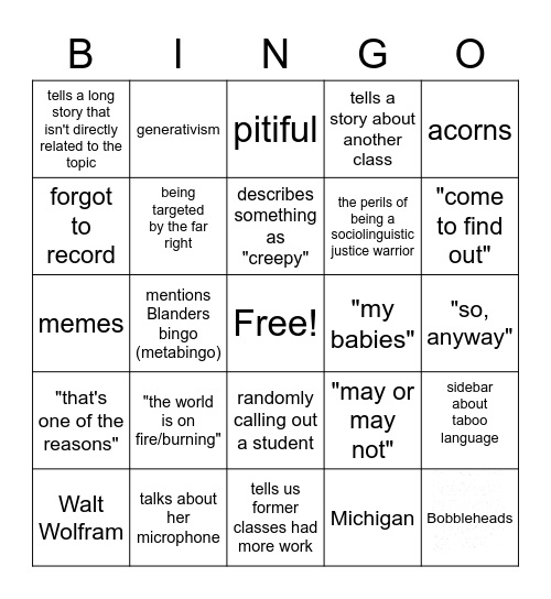 Blanders Bingo Card