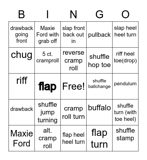 Tap Terminology Bingo Card