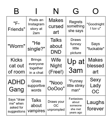 Jennah Bingo Card