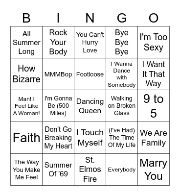 Songs Have To Sing When You Hear Em Bingo Card