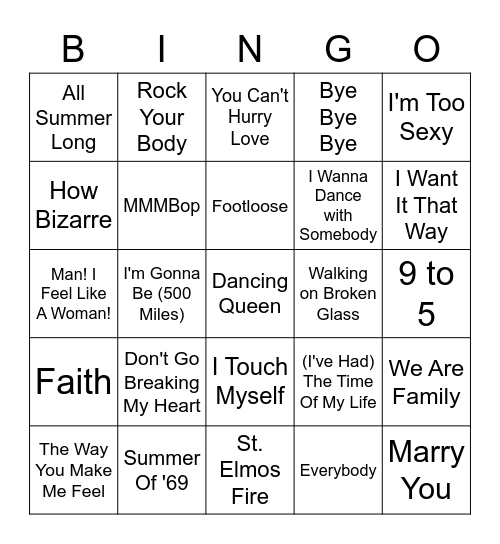 Songs Have To Sing When You Hear Em Bingo Card