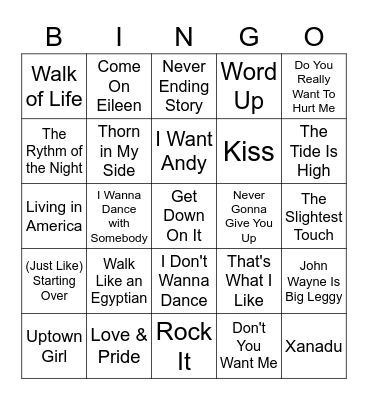 Totally 80's Bingo Card