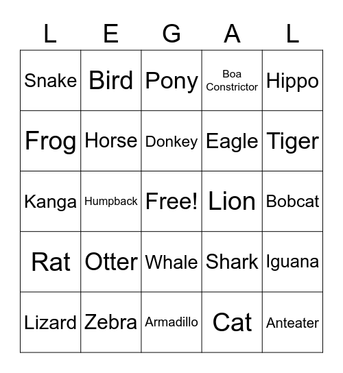 LEGAL SHIELD Bingo Card