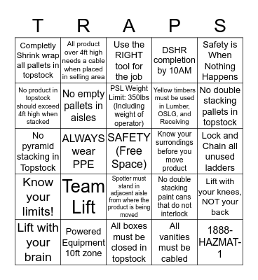 Safety Bingo Card
