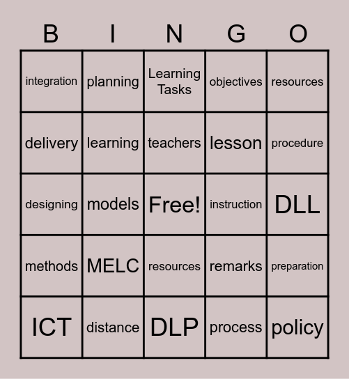 Designing Lessons and Assessments Bingo Card