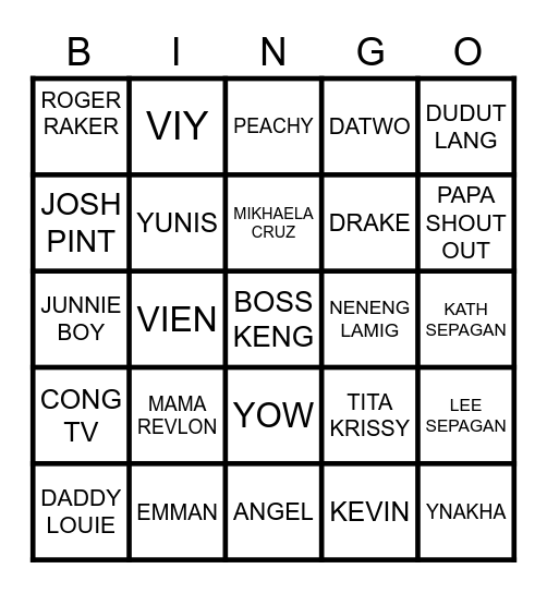 TEAM PAYAMAN Bingo Card
