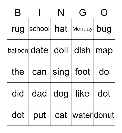 Letter Dd Bingo Card