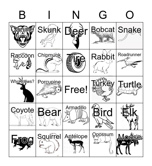 ROADKILL Bingo Card