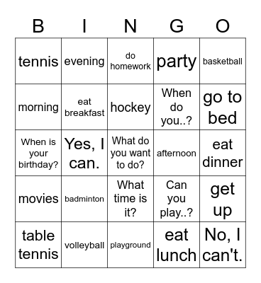 P3 Bingo for Friday :) Bingo Card