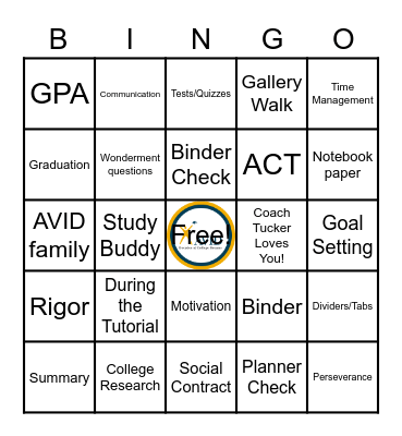 AVID Bingo Card
