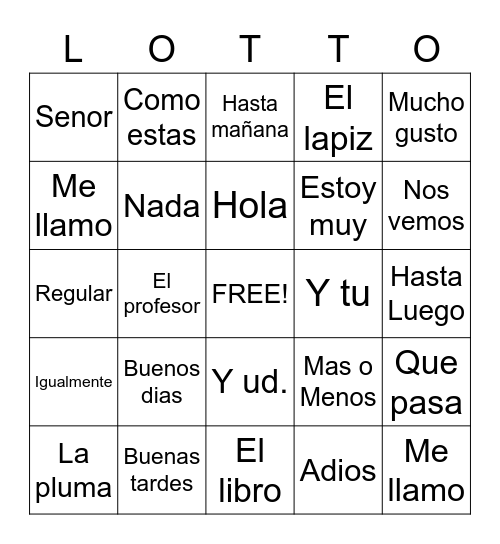 Realidades 1 Para Empezar Bingo Card