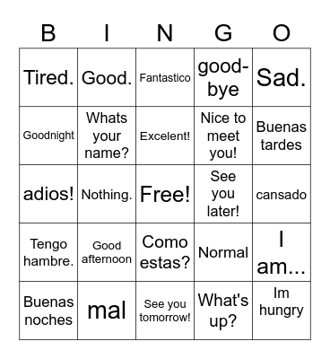 Spanish 8- Greetings Bingo Card