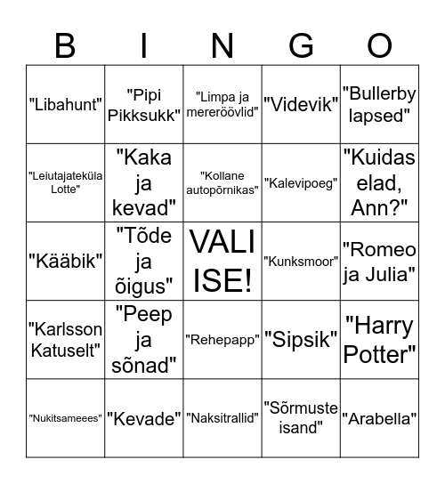 Kirjandusteosed Bingo Card