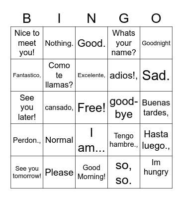 Spanish 8- Greetings Bingo Card