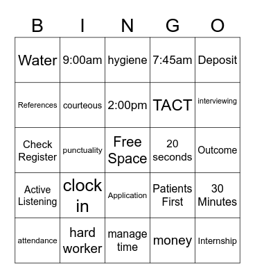 Project SEARCH Employability Skills Bingo Card