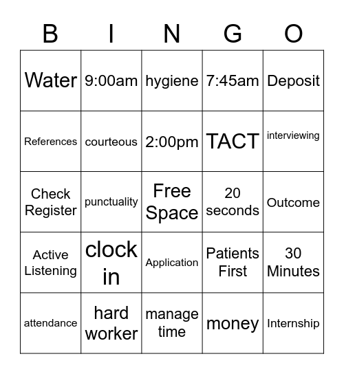 Project SEARCH Employability Skills Bingo Card