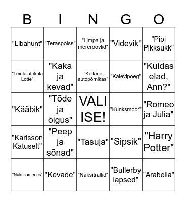 Kirjandusteosed Bingo Card