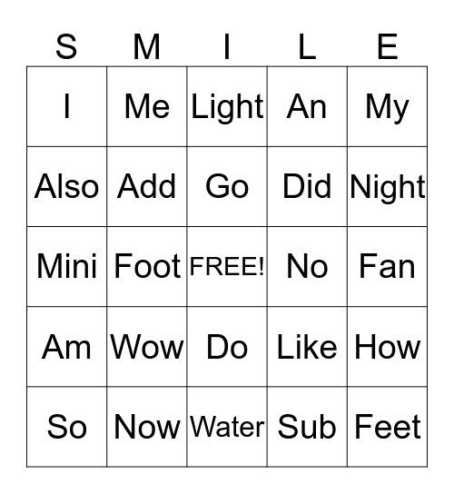 Smiling face Bingo Card