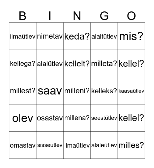 Eesti keele käänded Bingo Card