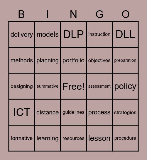 Designing Lessons and Assessments Bingo Card