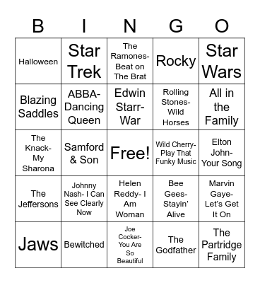 Total-Quiz.com Presents Radio Bingo: Remember the 70's Bingo Card