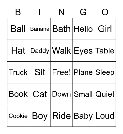 50 First Words Bingo Card