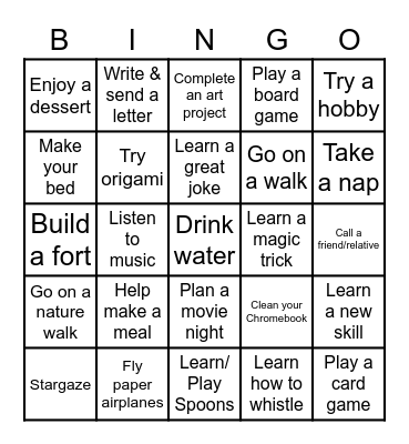 Boredom Buster Bingo Card