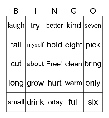 Grade 3 Bingo Words Bingo Card