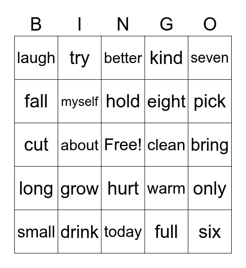 Grade 3 Bingo Words Bingo Card