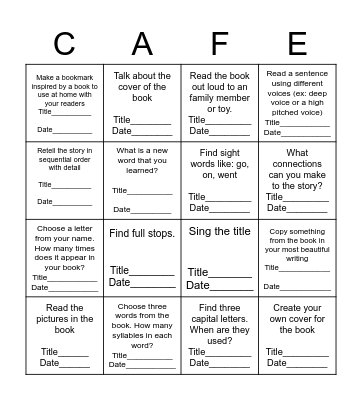 K2 KoD Reading Cafe Bingo Options 2 Bingo Card