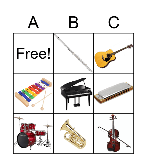 Musical Band Instruments (Easy) Bingo Card