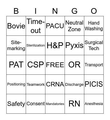 Perioperative Week Bingo Card