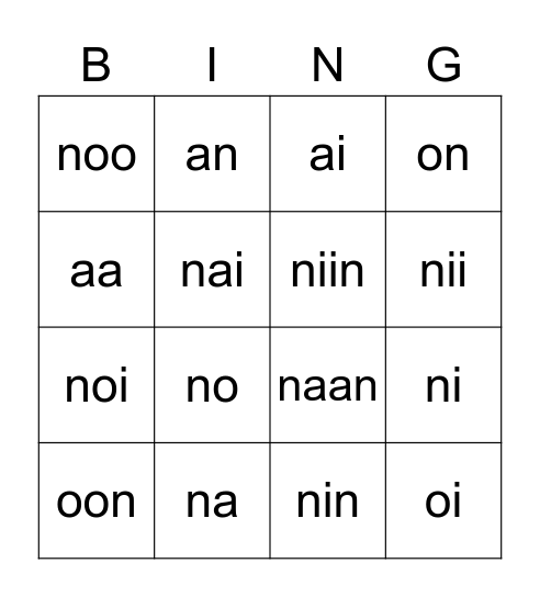 AINO Bingo Card