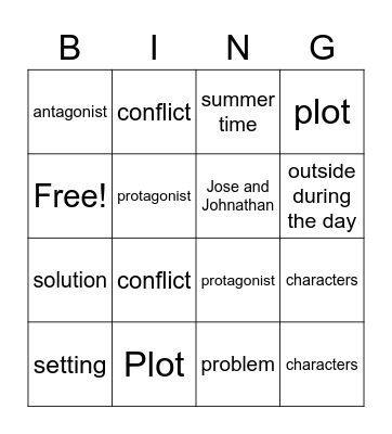 Story Elements Bingo Card