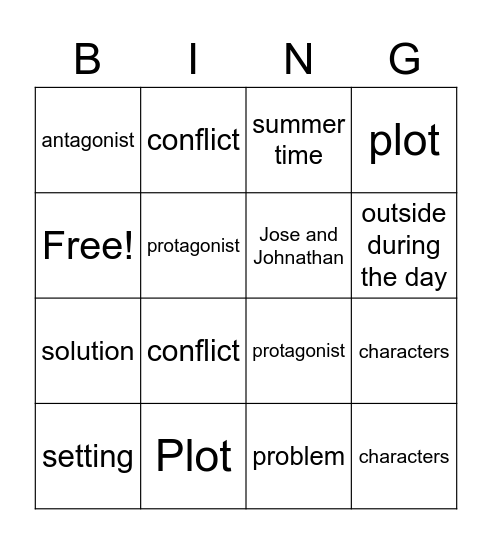 Story Elements Bingo Card