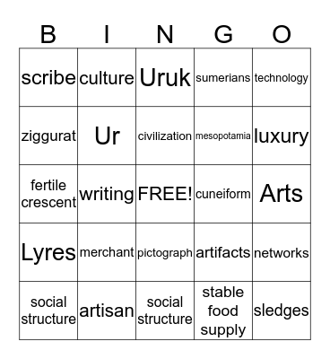 Ancient Sumer Bingo Card