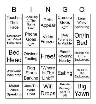 Zoom Teaching Bingo Card